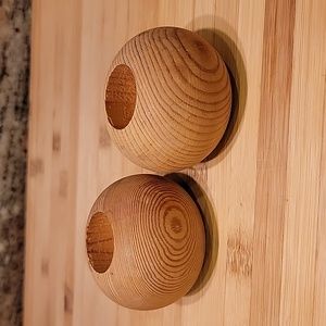 Vintage AARIKKA Finland MCM round ball wooden Candle Holders